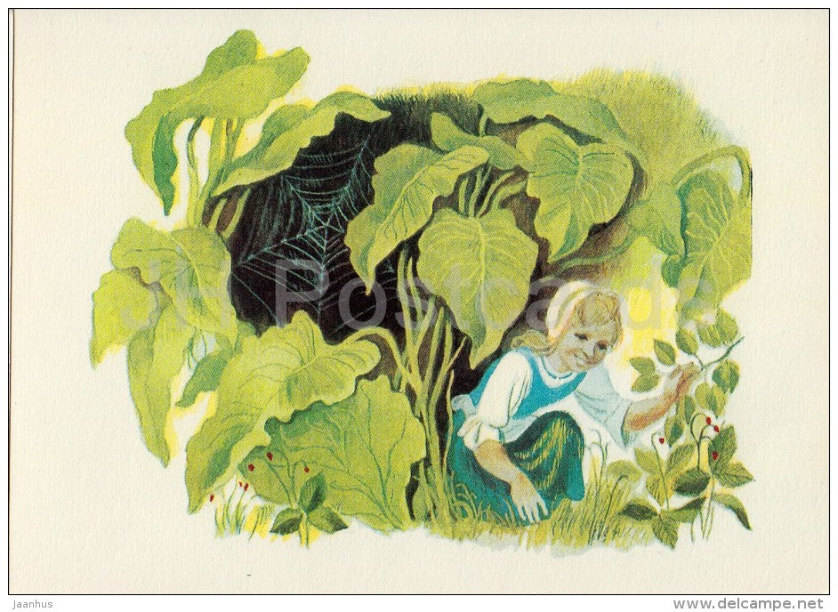 illustration - cobweb - girl - Don´t Cry Mushroom by D. Mrazkova - fairy tale  - 1979 - Russia USSR - unused - JH Postcards