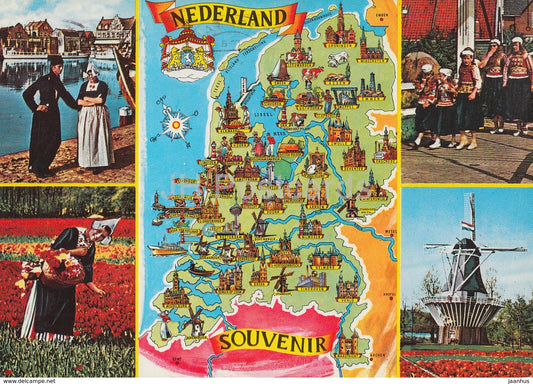 Nederland Souvenir - windmill - folk costumes - 1983 - Netherlands - used - JH Postcards