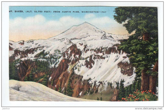 Mt. Baker from Austin Pass , Washington - mountain - P97 - old postcard - USA - unused - JH Postcards