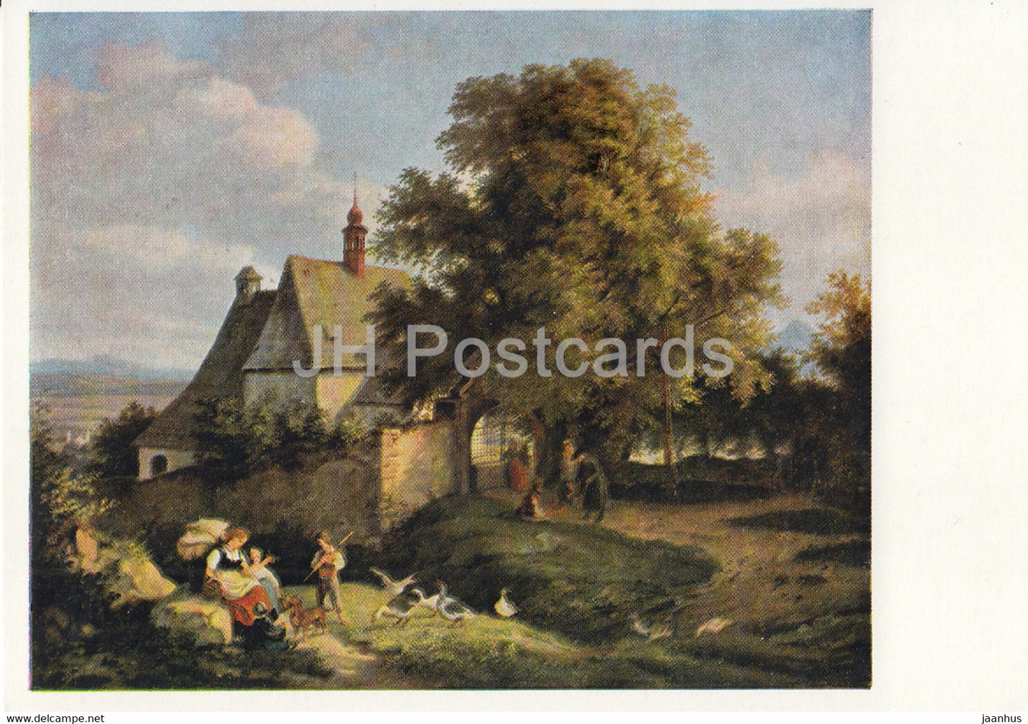 painting by Ludwig Richter - St Annenkirche zu Graupen in Bohmen - German art - Germany - unused - JH Postcards