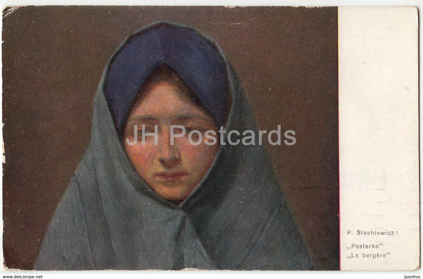 painting by Piotr Stachiewicz - Pasterka - La bergere - Shepherdess - 21 - Polish art - old postcard - Poland - unused - JH Postcards