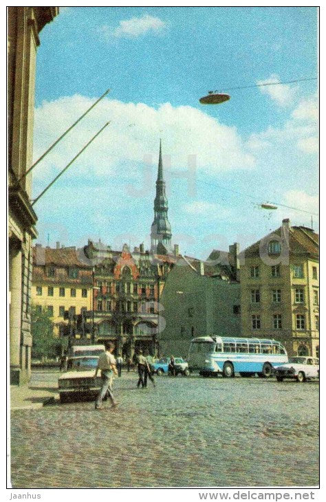 17th of June Square - bus - Riga - Old Town - 1977 - Latvia USSR - unused - JH Postcards
