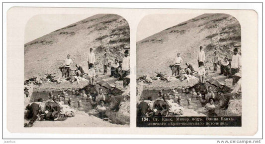 Mineral Waters station - salt-alkaline bath - Caucasus - Russia - Russie - stereo photo - stereoscopique - old photo - JH Postcards