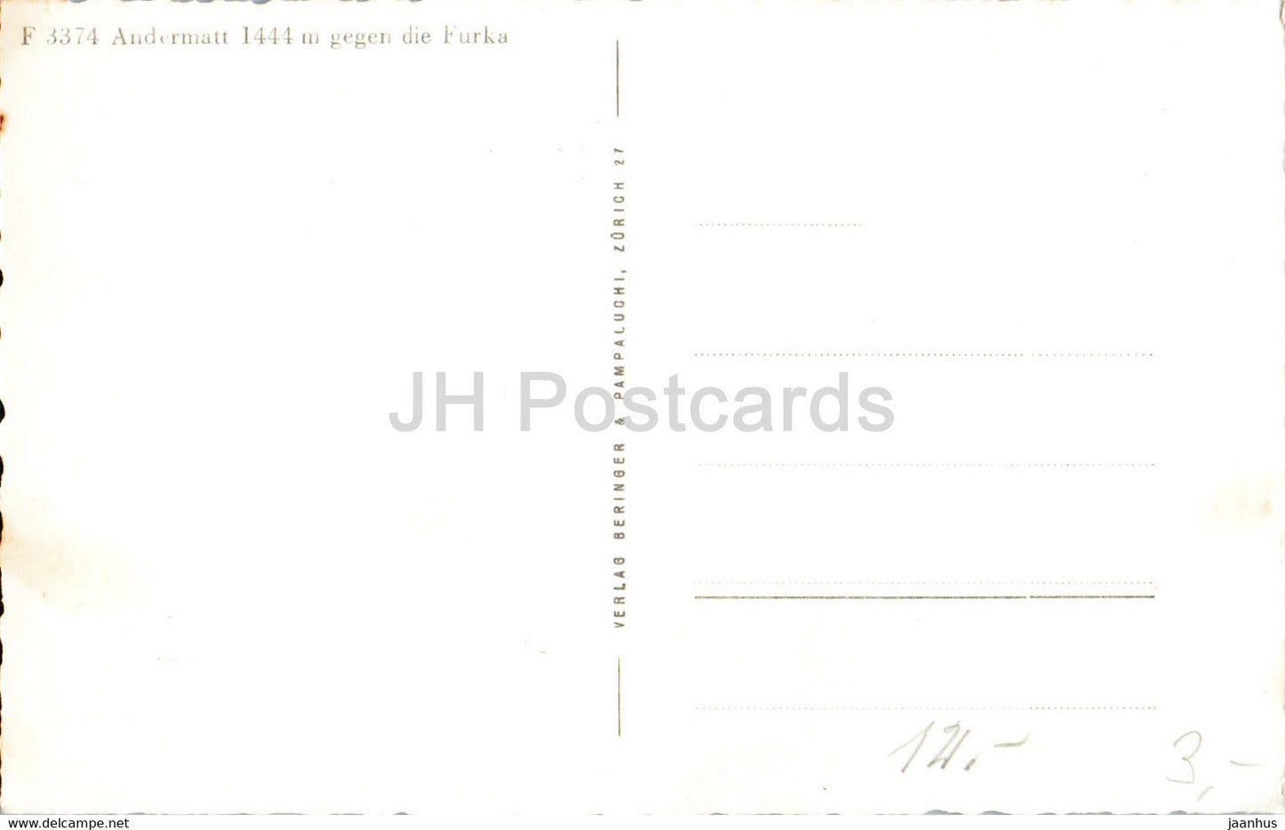 Andermatt - 1444 m gegen die Furka - 3374 - carte postale ancienne - Suisse - inutilisée