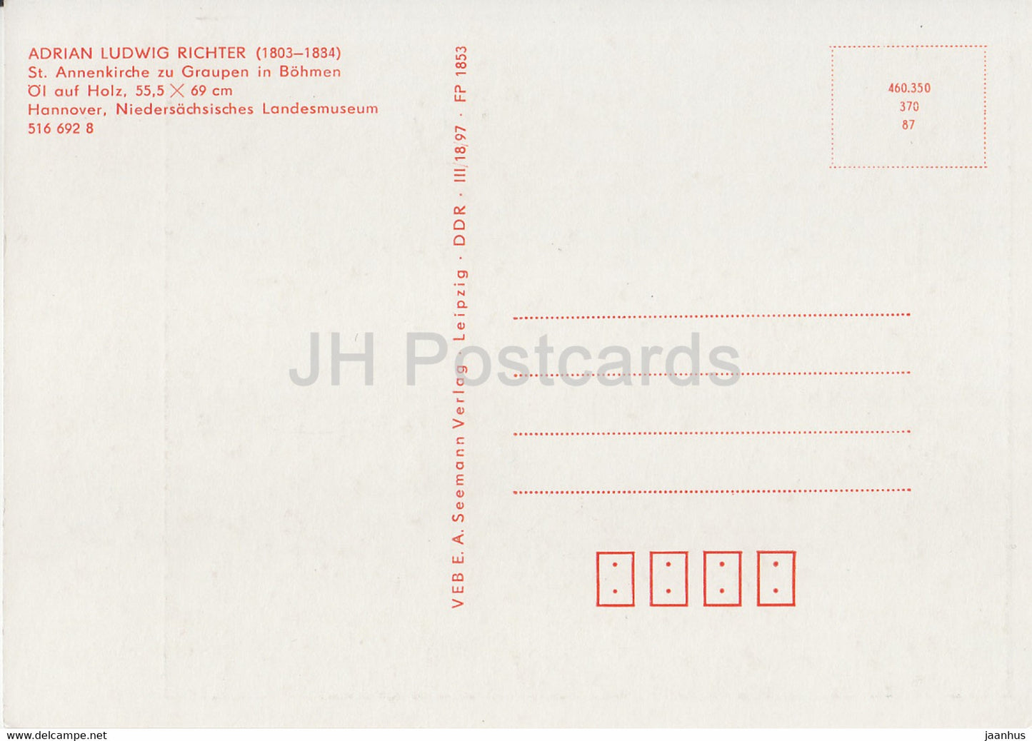 peinture de Ludwig Richter - St Annenkirche zu Graupen à Bohmen - Art allemand - Allemagne - inutilisé
