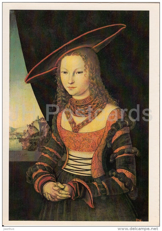 painting by Lucas Cranach the Elder - Portrait of a Woman , 1526 - hat - German art - Russia USSR - 1983 - unused - JH Postcards