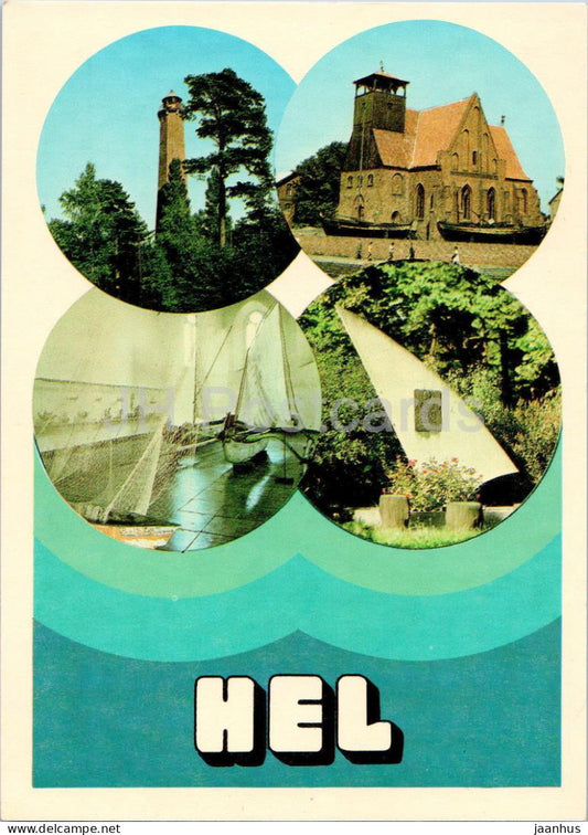Hel - Latarnia morska - Muzeum Rybackie - pomnik - monument - lighthouse - museum - multiview - Poland - unused - JH Postcards