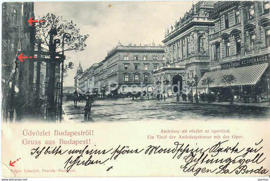 Budapest - Udvozlet Budapestrol - Andrassy uti reszlet az operaval - opera - old postcard - Hungary - used - JH Postcards