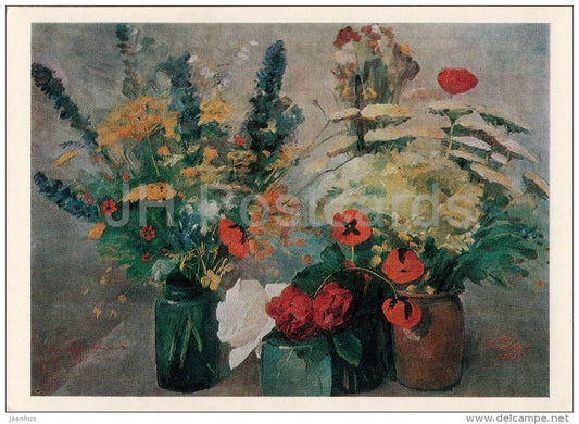 painting by M. Saryan - Field Flowers , 1951 - poppy - flowers - Armenian art - 1985 - Russia USSR - unused - JH Postcards