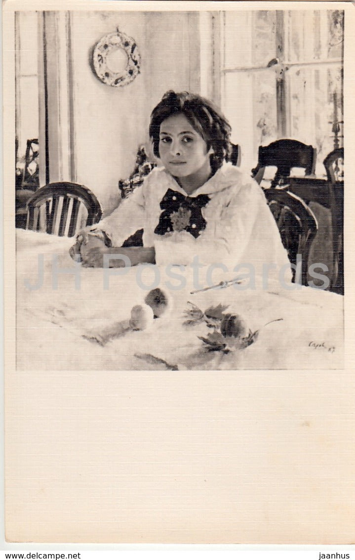 painting by V. Serov - Girl with Peaches - 1963 - Russia USSR - unused - JH Postcards