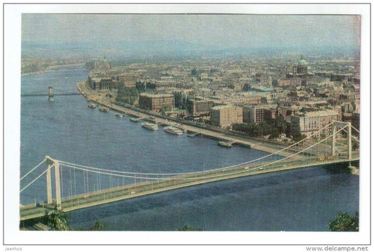 panorama of the city overlooking the Danube river - bridge - Budapest - 1970 - Hungary - unused - JH Postcards