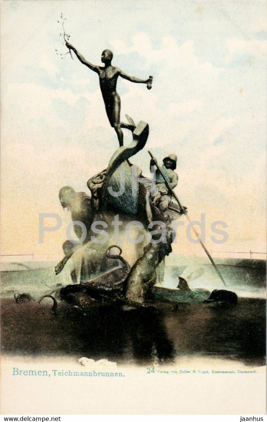 Bremen - Teichmannbrunnen - waterfall - 24 - old postcard - Germany - unused - JH Postcards