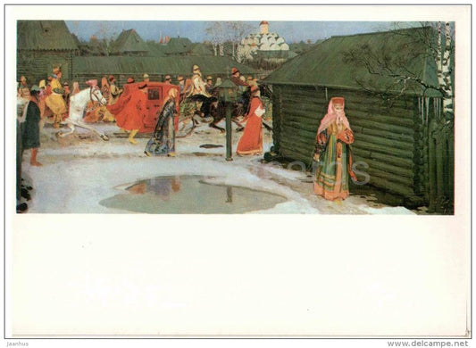painting by A. Ryabushkin - Wedding train in Moscow , 1901 - carriage - horse - russian art - unused - JH Postcards