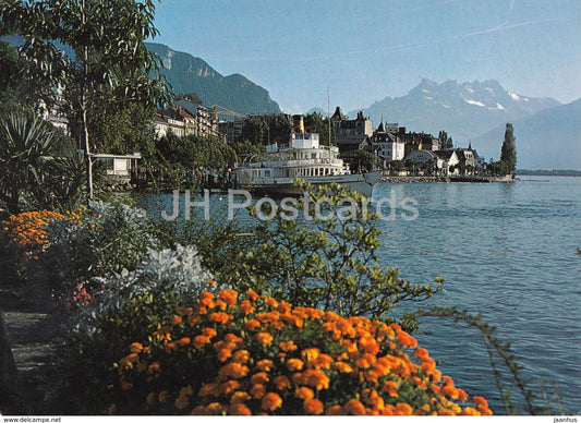 Montreux - Lac Leman - Le Quai et les Dents Du Midi - steamer - passenger ship - 1971 - Switzerland - used - JH Postcards