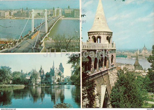 Budapest - bridge - tram - architecture - multiview - 1970s - Hungary - used - JH Postcards