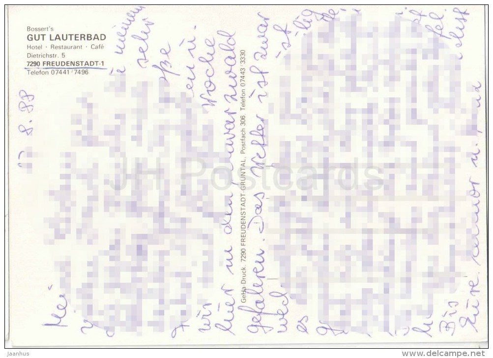 Gut Lauterbad - hotel - restaurant - cafe - Germany - 1988 gelaufen - JH Postcards