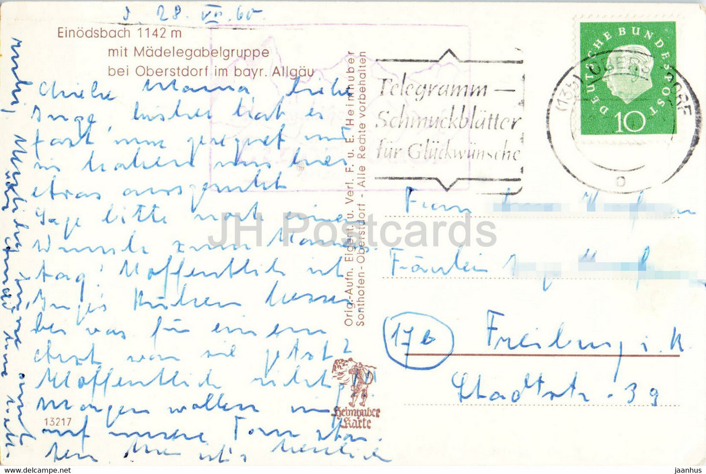 Einodsbach 1142 m - Madelegabelgruppe bei Oberstdorf - 1960 - Germany - used