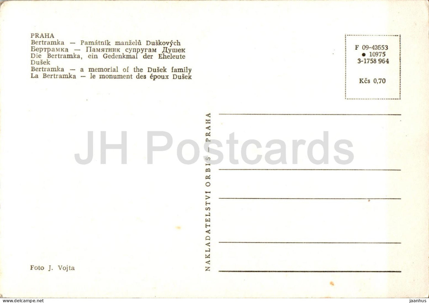 Praha - Prague - Bertramka - Pamatnik - un mémorial de la famille Dusek - République tchèque - Tchécoslovaquie - inutilisé