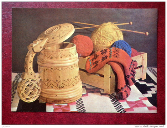 New Year Greeting card - beer mug - knitwear - 1982 - Estonia USSR - used - JH Postcards