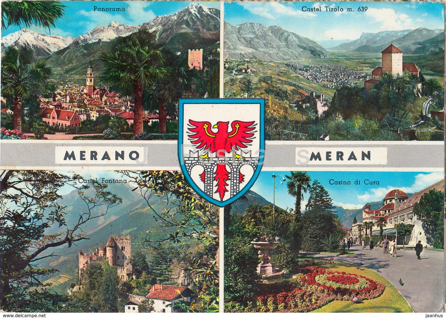 Merano - Meran - panorama - Castel Tirolo - Castel Fontana - Casino di Cura - castle - multiview - Italy - used - JH Postcards