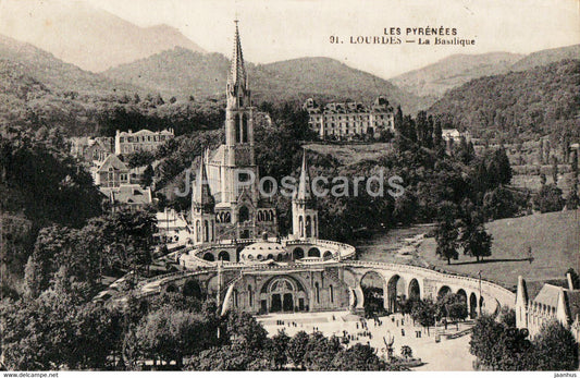 Lourdes - La Basilique - Les Pyrenees - cathedral - 91 - old postcard - 1921 - France - used - JH Postcards