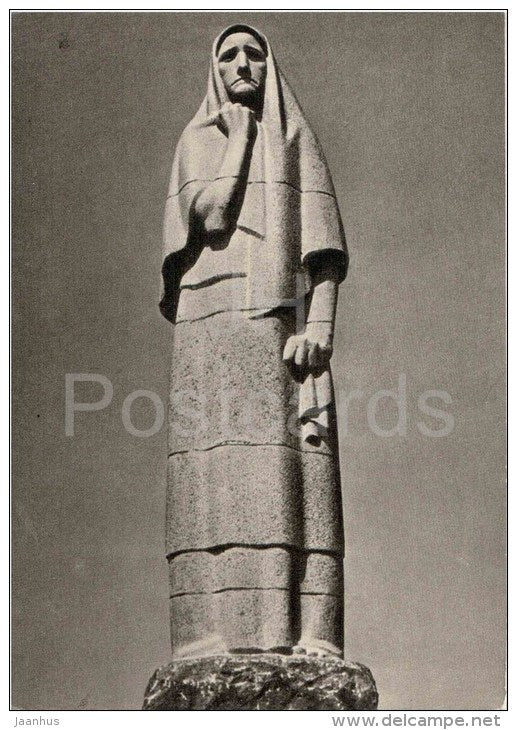 sculpture by B. Iokubonis - Bereaved Woman - Pirciunis village . USSR . Lithuania - art - unused - JH Postcards
