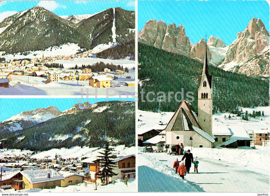 Dolomiti - Meida - Pozza di Fassa - Panorami - church - multiview - 1975 - Italy - used - JH Postcards