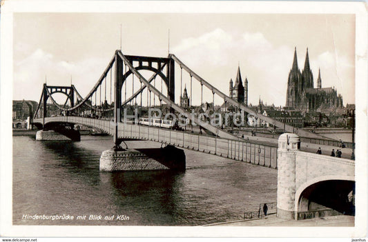 Koln - Cologne - Hindenburgbrucke mit Blick auf Koln - bridge - tram - 1934 - old postcard - Germany - used - JH Postcards
