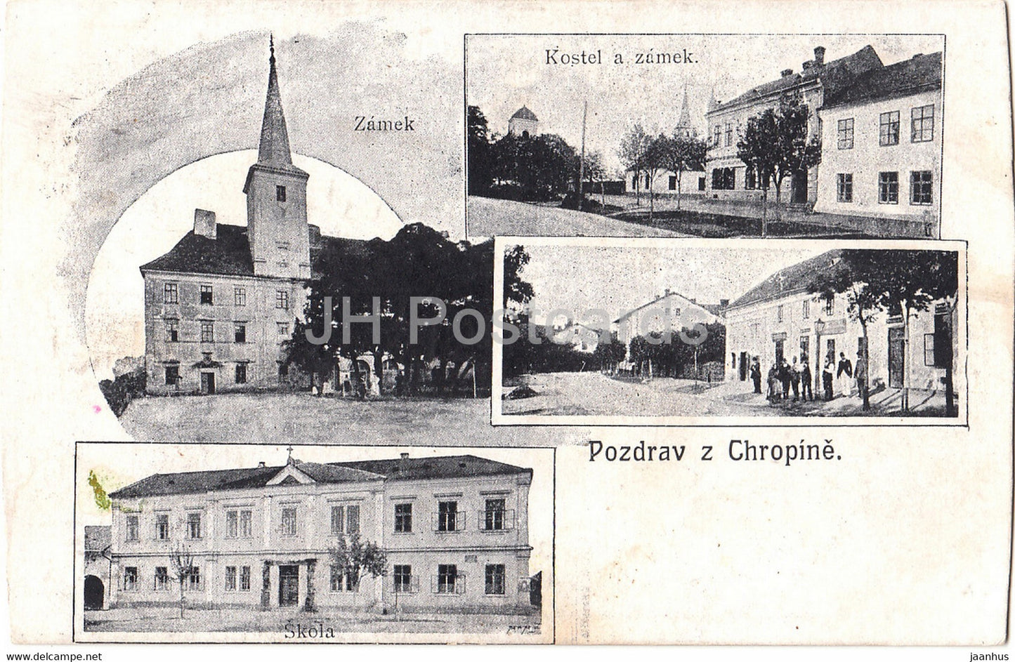 Pozdrav z Chropine - Chopryne - Zamek - Skola - old postcard - 1923  - Czech Republic - used - JH Postcards