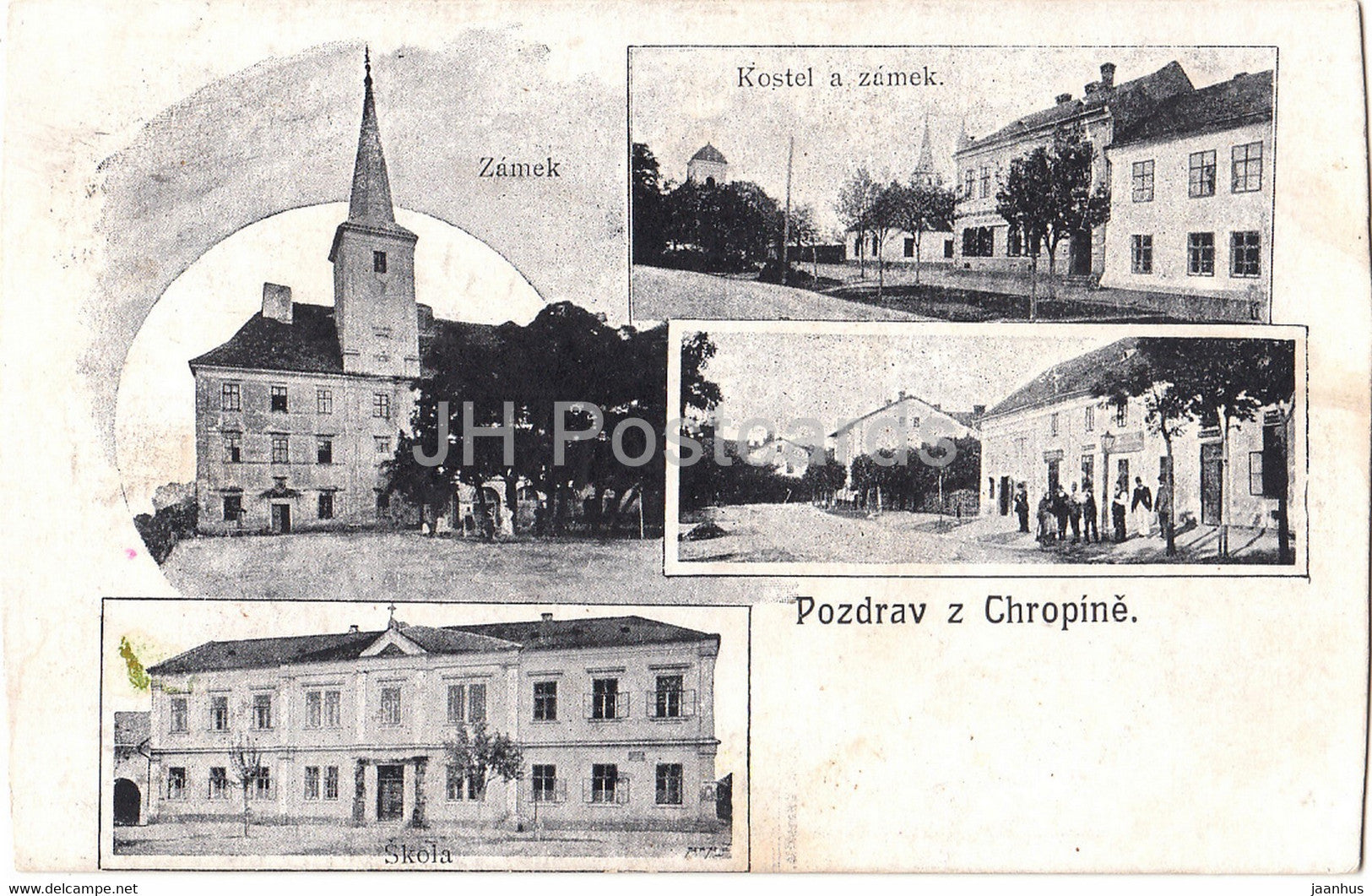 Pozdrav z Chropine - Chopryne - Zamek - Skola - old postcard - 1923  - Czech Republic - used - JH Postcards