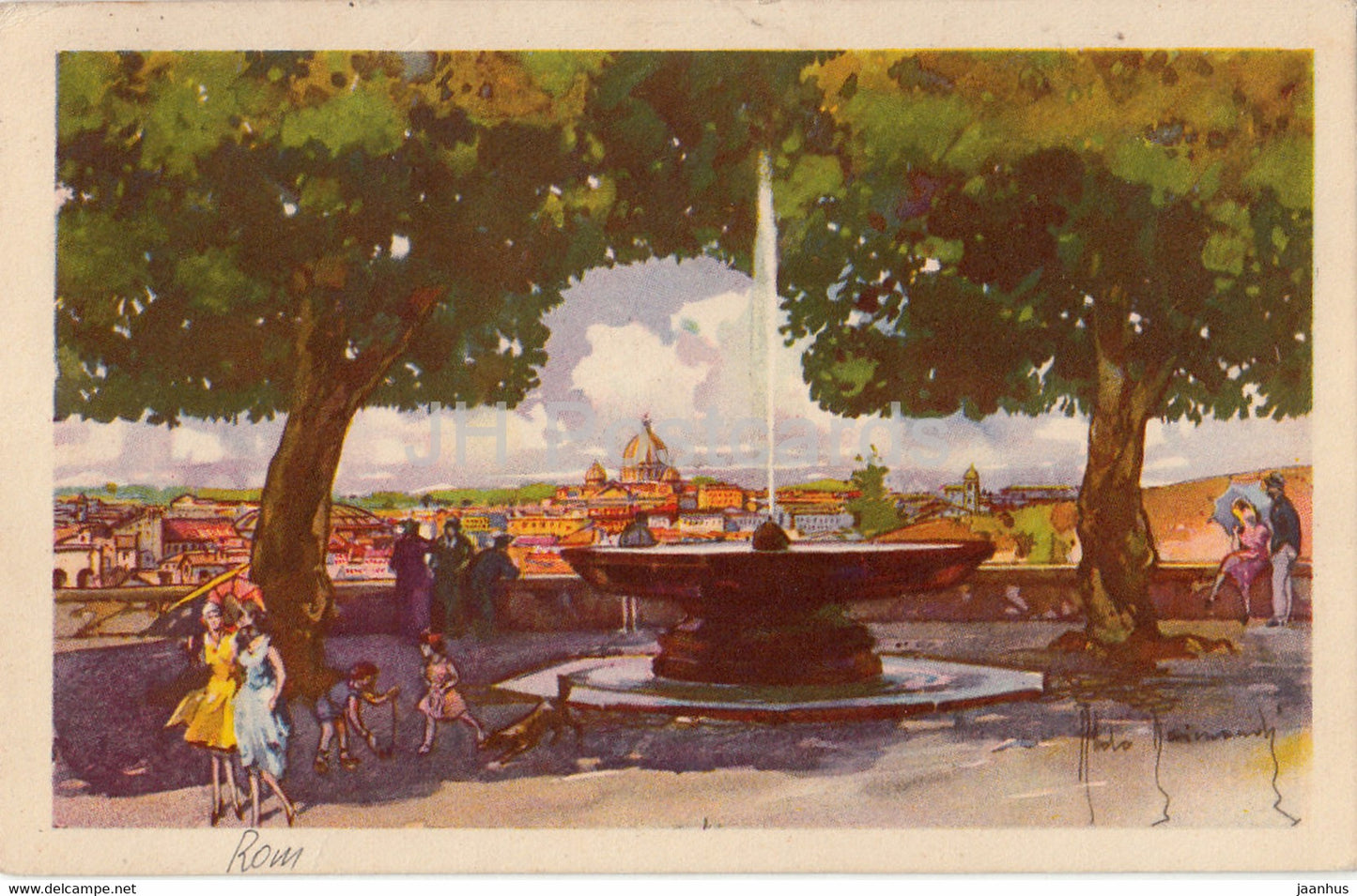Roma - Rome - Panorama dalla Villa Medici - illustration by Aldo Raimondi - old postcard - Italy - used - JH Postcards