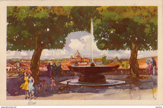Roma - Rome - Panorama dalla Villa Medici - illustration by Aldo Raimondi - old postcard - Italy - used - JH Postcards