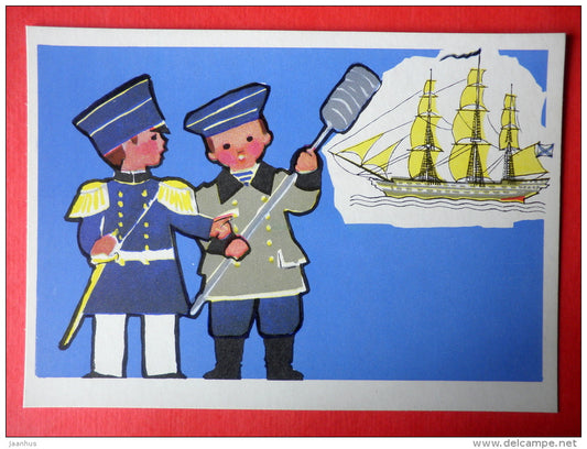 illustration by E. Rapoport - battleship of Admiral Nakhimov squadron - Little Seafarers - 1971 - Russia USSR - unused - JH Postcards