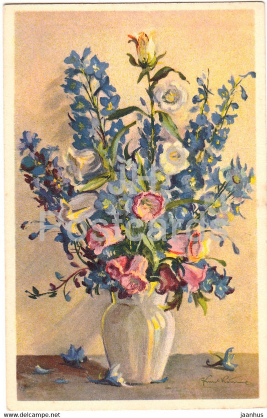 flowers in a vase - 907 - illustration - old postcard - Switzerland - unused - JH Postcards