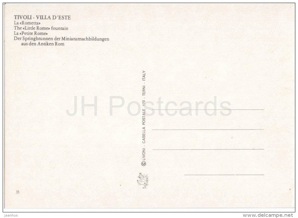 La Rometta - The Little Rome Fountain - Villa d´Este - Tivoli - Lazio - 35 - Italia - Italy - unused - JH Postcards