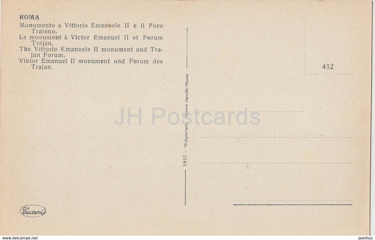 Roma - Rom - Das Denkmal Vittorio Emanuele II und das Trajansforum - alte Postkarte - Italien - unbenutzt