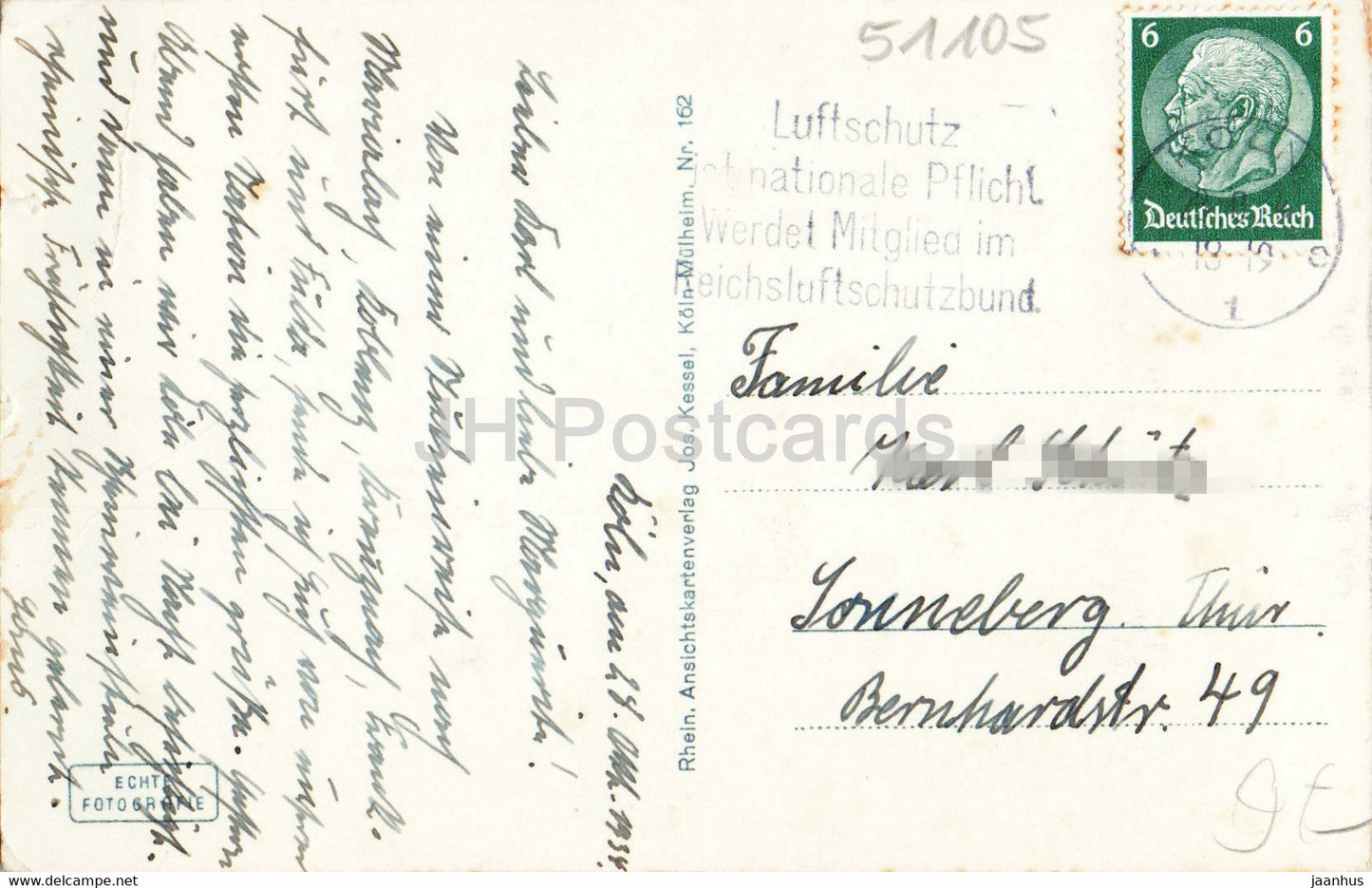 Koln - Cologne - Hindenburgbrucke mit Blick auf Koln - bridge - tram - 1934 - old postcard - Germany - used