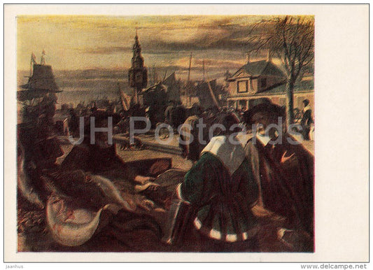 painting by Emanuel de Witte - Girl - Market in the Port - Dutch art - Russia USSR - 1985 - unused - JH Postcards