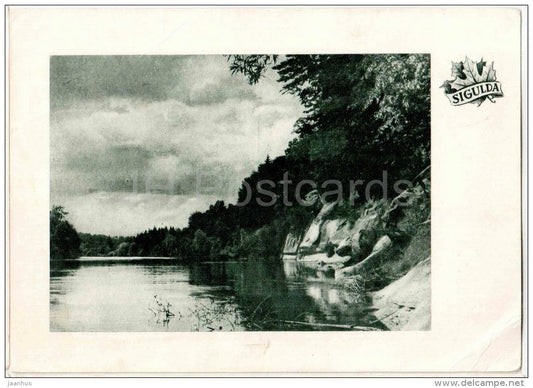 Gauja river near the cave Velna - Sigulda - old postcard - Latvia USSR - unused - JH Postcards