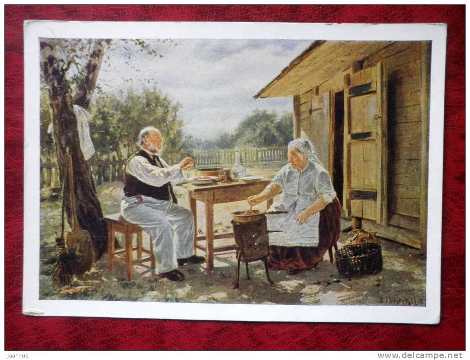 painting by W.E. Makovsky - Making Jam, 1876 - art - unused - JH Postcards