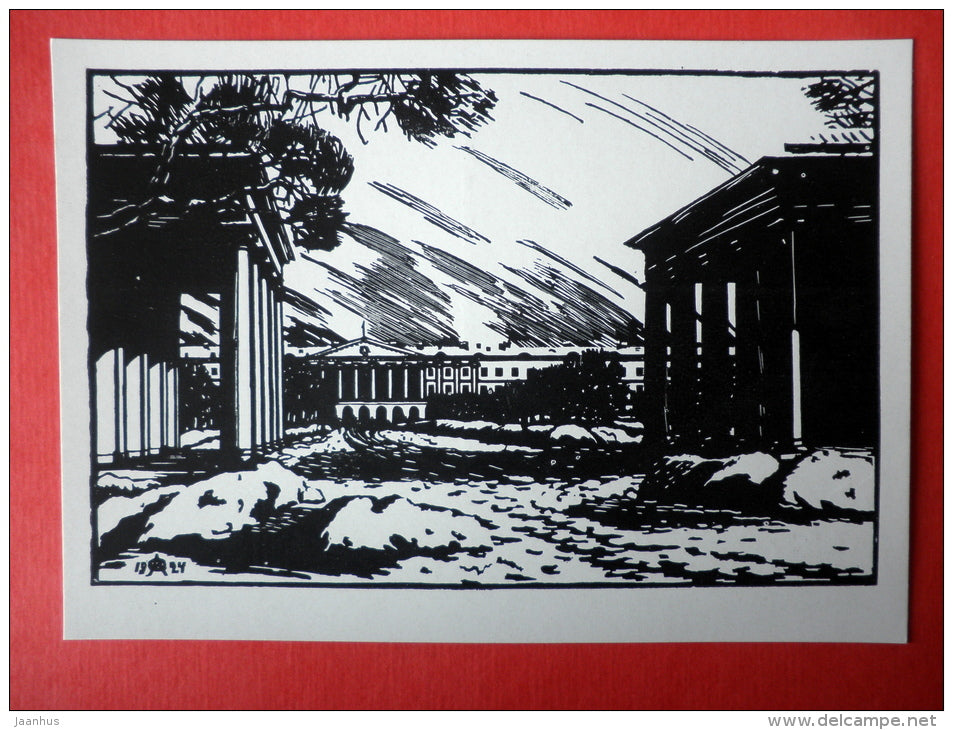 engraving by Anna Ostroumova-Lebedeva - Smolny , 1924 - russian art - unused - JH Postcards