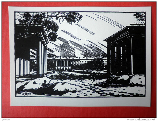 engraving by Anna Ostroumova-Lebedeva - Smolny , 1924 - russian art - unused - JH Postcards