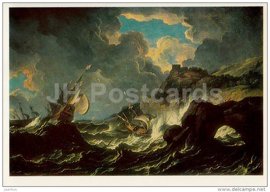 painting by Pieter Mulier - Boats in a Storm , 1700 - Dutch art - 1986 - Russia USSR - unused - JH Postcards