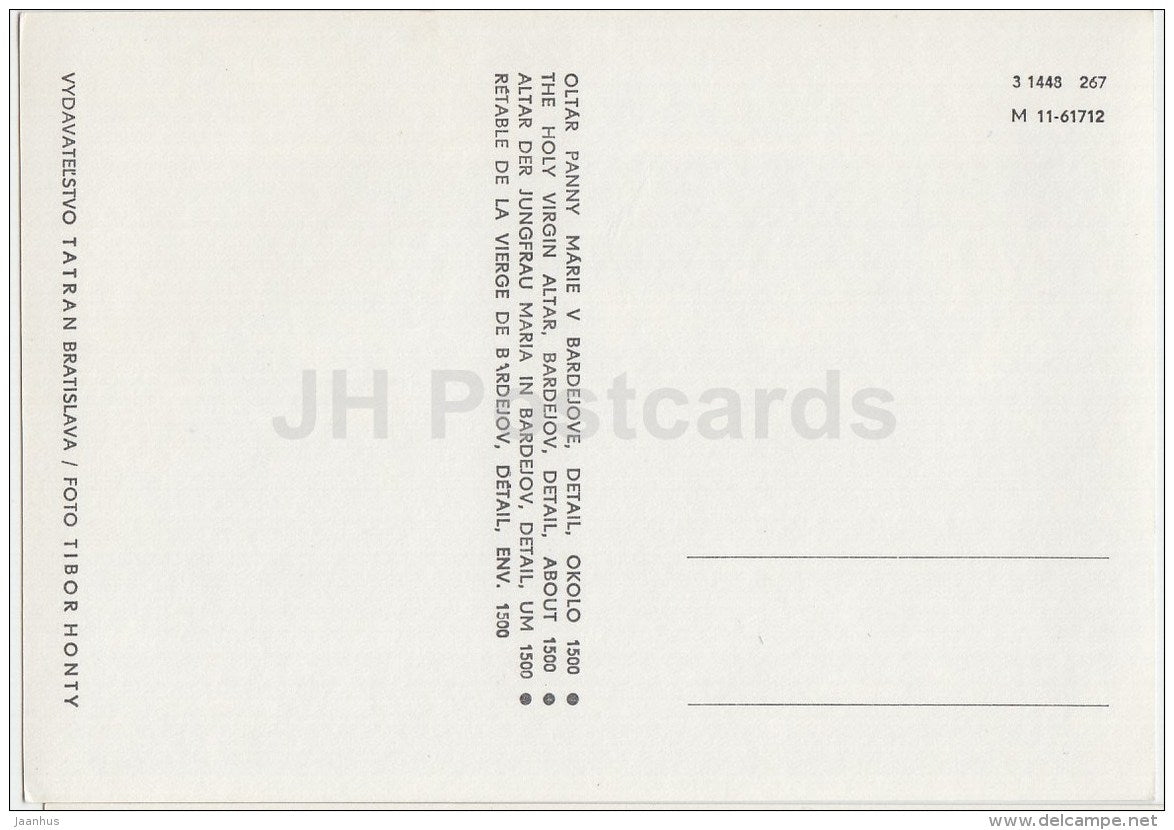 The Holy Virgin Altar , Bardejov - Gothic Sculpture of Slovakia - 1967 - Czechoslovakia - unused - JH Postcards