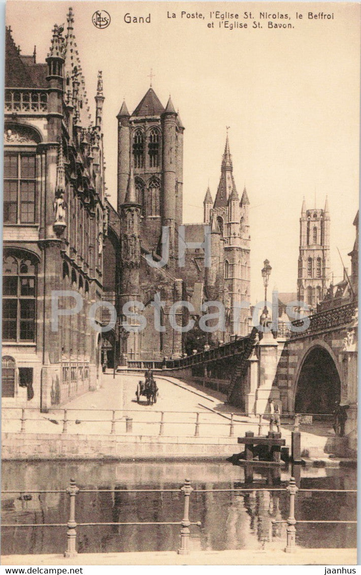 Gand - Gent - La Poste - L'Eglise St Nicolas - Le Beffroi et l'Eglise St Bavon - 52 - old postcard - Belgium - unused - JH Postcards