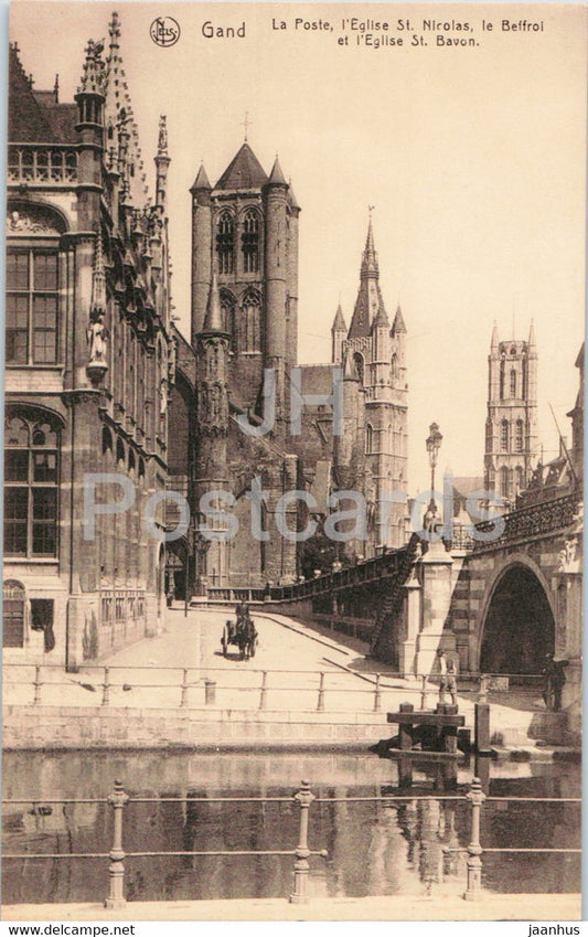 Gand - Gent - La Poste - L'Eglise St Nicolas - Le Beffroi et l'Eglise St Bavon - 52 - old postcard - Belgium - unused - JH Postcards