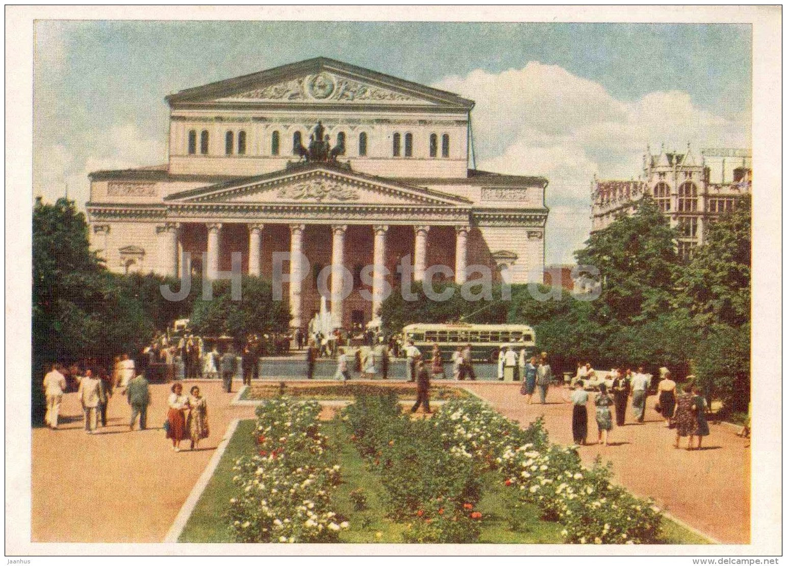 Square in front of the Bolshoi Theatre - trolleybus - Moscow - 1956 - Russia USSR - unused - JH Postcards
