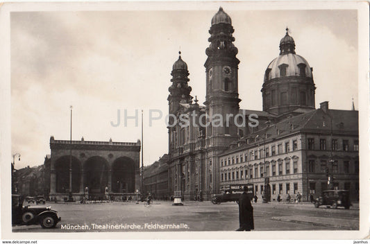 Munchen - Theatinekirche - Feldherrnhalle - old car - Munich - old postcard - 1937 - Germany - used - JH Postcards