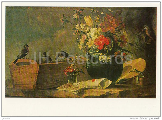painting by Charles White - Flowers and Birds , 1772 - English art - Russia USSR - 1988 - unused - JH Postcards
