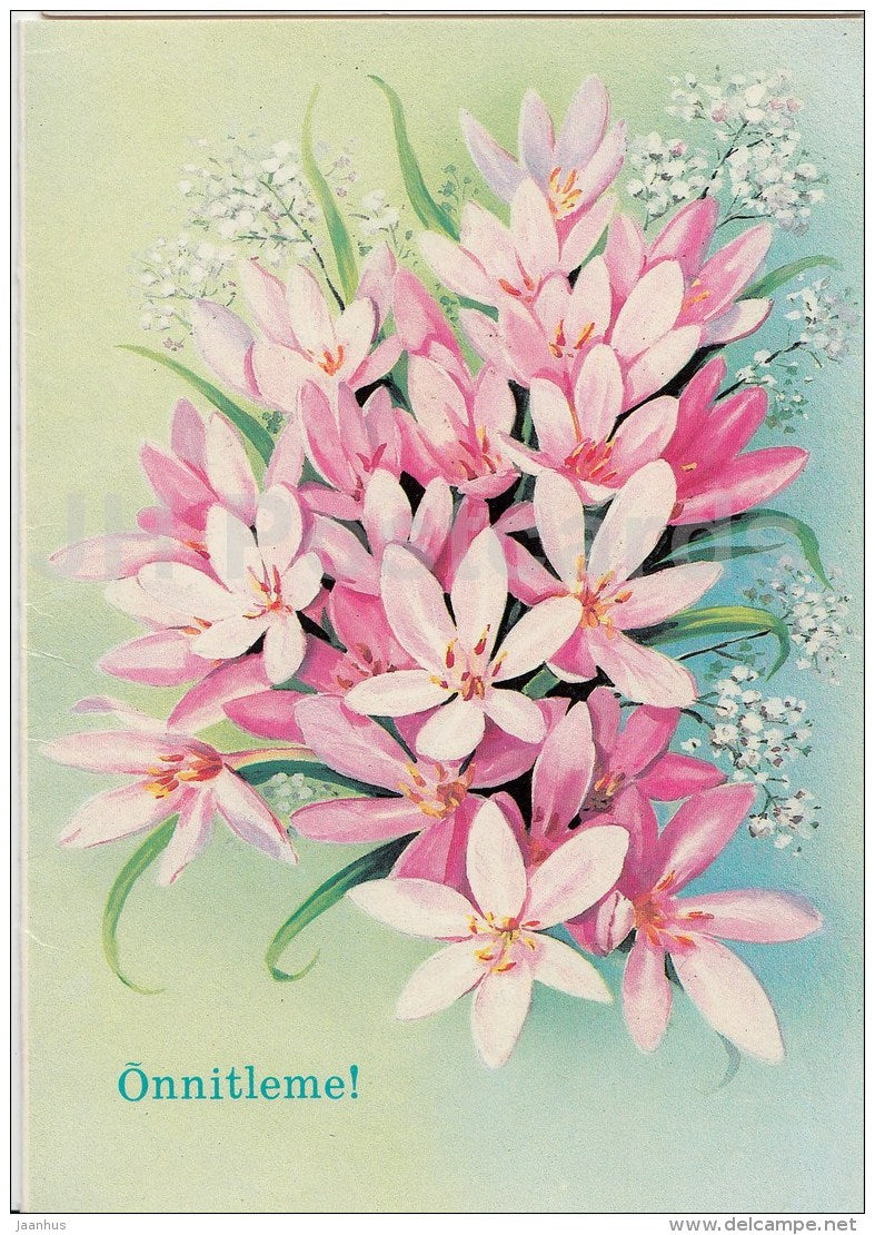 greeting card by E. Kurtenko - 3 - flowers - illustration - 1991 - Estonia USSR - used - JH Postcards
